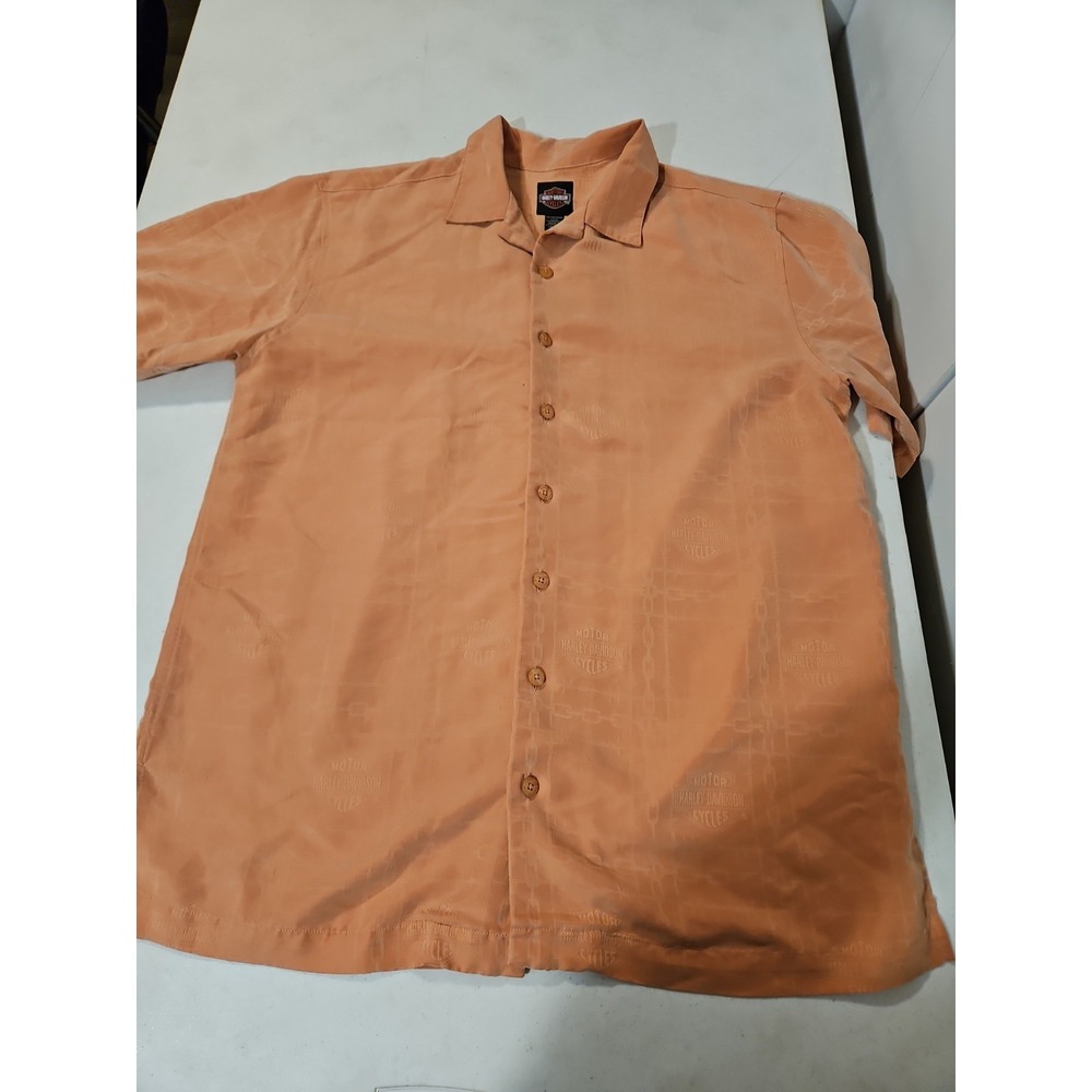 Harley Davidson Hawaiian Button Down Shirt Mens M Orange Embossed Harley ( 1845